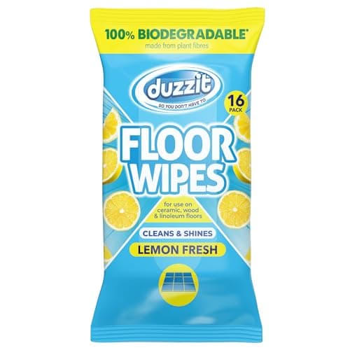 Image of Duzzit Floor Wipes - Cleans & Shines | 100% Biodegradable - Made From Plant Fibres | For Ceramic, Wood and Linoleum Floors (16 Biodegradable Wipes, Lemon)