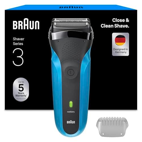 Image of Braun Series 3 Electric Shaver for Men with Precision Beard Trimmer, Wet & Dry Electric Razor for Men, Includes Rechargeable Battery, UK 2 Pin Plug, 310, Black/Blue Razor