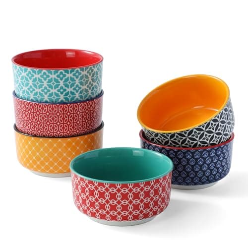 Image of DOWAN Ramekins Set of 6, 235 ml Creme Brulee Ramekins, Porcelain Ramekin Dishes for Crème Brûlée, Soufflé, Dessert, Microwave, Air Fryer & Dishwasher Safe, 10.5 cm, Multicolour