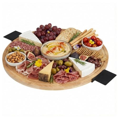 Image of URBNLIVING 40cm Bamboo Lazy Susan Turntable, Round Rotating Serving Platter with Metal Handles for Kitchen & Dining