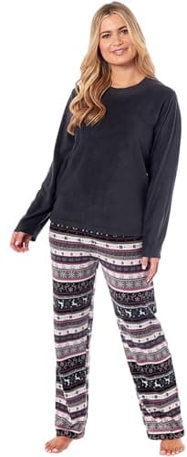 Image of KATE MORGAN Womens Pyjamas Warm Fleece Pyjamas for Women Sets Pjs S-XL | Soft Twosie Pyjama Set for Ladies Gifts for Her Grey Fairisle M