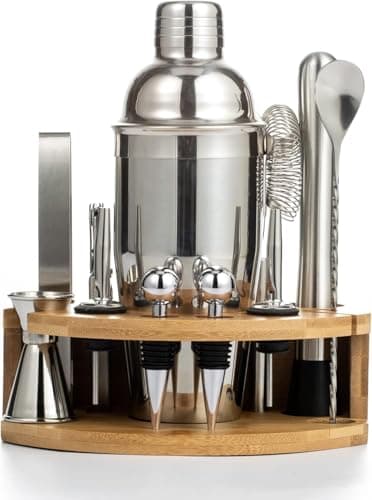 Image of Cocktail Shaker Set Bartender Kit, Bar Set with Bamboo Stand 12 Piece Bartending Tools 750ml Professional Stainless Steel Martini Shaker with Mocktail Recipes Booklet