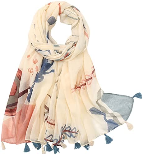 Image of MAIRY Cream Scarf Women Scarf Girls Gifts for Women Lightweight Fashion Oversized Tassel Soft Stole Wrap Large Scarves Shawl Fringe Tassel 180127