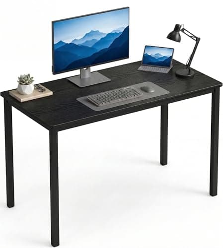 Image of Blisswood Computer Desk 100 x 50 x 75 cm, Office Desk for Home, Small Study Writing Table, Wooden PC Desk with Metal Frame for Bedroom, Living Room & Workstation, Black