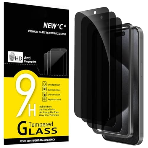 Image of NEW'C 3 Pack Privacy for iPhone 15 Pro Screen Protector (6.1 inches), Anti-Spy Tempered Glass Film,Case Friendly Ultra Resistant,Balanced 28-Degree Privacy Angle - Easy installation tool included