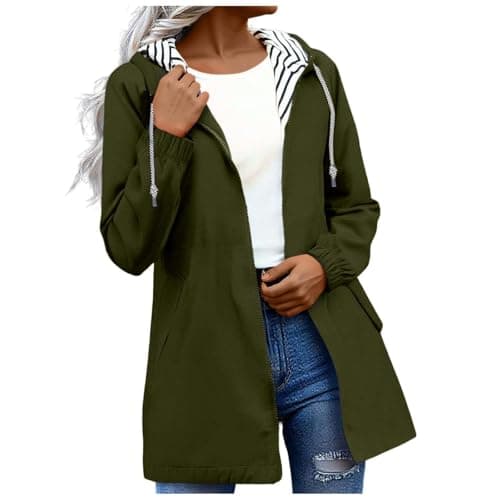Image of Gkojhj Womens Waterproof Jackets Lightweight Hooded Long Rain Coat Rain Jacket Ladies Functional Windbreaker Jacket Softshell Plus Size Breathable Hiking Outdoor Trench Coats
