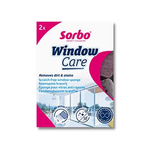 Image of Sorbo Window Care Cleaning Sponges, Pack of 2, Removes Dirt & Stains Without Scratching or Marking for Streak Free, Shiny Finish, Reusable, Ultra-Absorbent & Plastic-Free Packaging