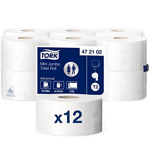 Image of Tork 472102 Mini Jumbo toilet paper roll Advanced / Long lasting 2-ply rolls compatible with Tork T2 Mini Jumbo toilet system / 1 x 12 rolls (12 x 514 sheets)