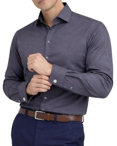 Image of Men's Plain Dress Shirts,Long Sleeve,Double French Cuff with Cufflinks Included,Regular Fit, 14 Colours, Business Wedding Work Shirt by Janeo British Apparel. Grey, 15.5 inches