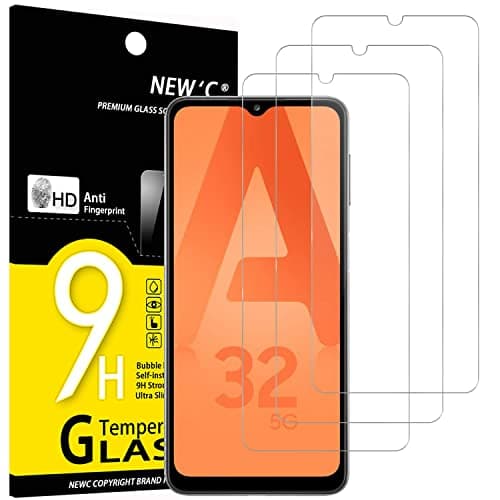 Image of NEW'C 3 Pack Designed for Samsung Galaxy A32 5G Screen Protector Tempered Glass, Case Friendly Scratch Resistant,Bubble-Free, Ultra Resistant