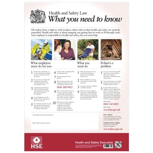 Image of ISigns - Health and Safety Law Poster 2026 - HSE Poster (A2 Laminated Office Sign) - Easy-to-Read Workplace Information Display - Durable Safety Sign for Office, Warehouse & Site Use UK