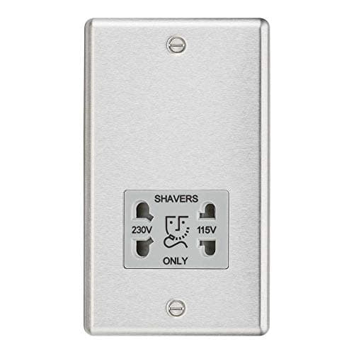 Image of Knightsbridge CL89BCG Round Edge Dual Voltage Shaver Socket in Brushed Chrome with Grey Insert, Silver