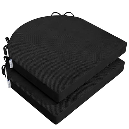 Image of PRIMEPATIO Seat Pad for Dining Chair Set of 2, Corduroy Chair Cushions with Ties & Non Slip Base, High Density Foam Seat Cushion for Kitchen, Garden, Indoor Outdoor, 45 x 45cm, Black