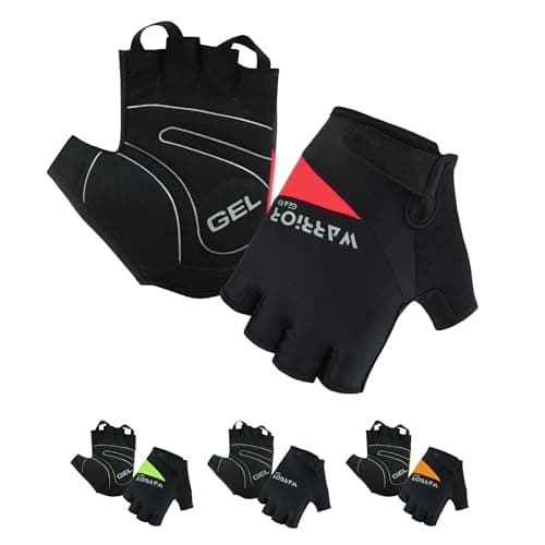 Image of warrior gears Half-Finger Cycling Gloves - Lightweight Bicycle gloves - Anti-Slip Grip & Breathable, Gel-Padded for Shock Absorption - Fingerless Bicycle Short Gloves for Men’s (Red-Black, XL)