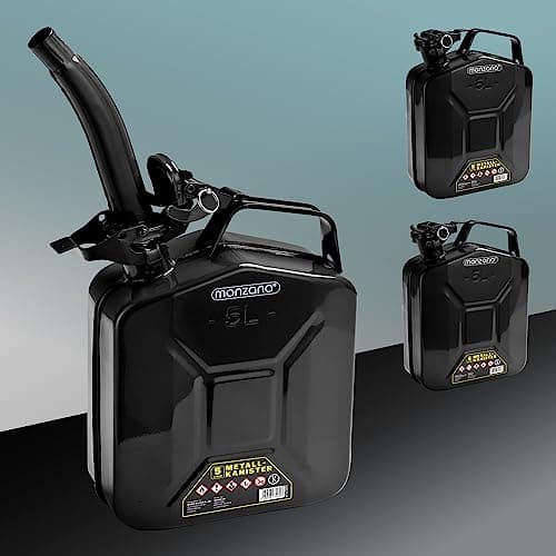 Image of MONZANA® 3x 5 Litre Metal Fuel Canister W/Spout | 0.9mm Thick Steel Jerry Can | Leak-Proof Safety Lock | UN-Approved Transport Container | Petrol Diesel Oil | Corrosion Resistant Storage | Black