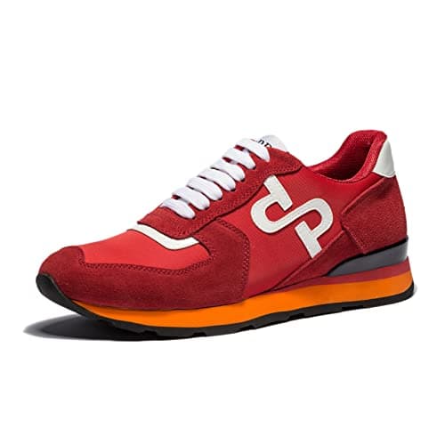 Image of OPP Men's Fashion Sneakers Casual Lace-up Suede Leather Shoes Running Athletic Tennis Sports Gym, Red, 5 UK