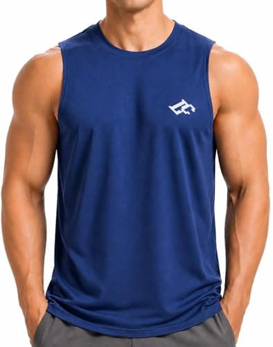 Image of Men's Workout Tank Tops Quick Dry Gym Muscle Tees Fitness Running Vest Bodybuilding Sleeveless T Shirts Navy Blue XXL