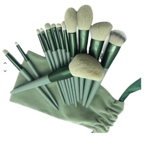 Image of 13 Pcs Makeup Brush Set with Travel Pouch – D.Sirez's Professional Synthetic Makeup Brushes for Foundation, Powder, Eyeshadow etc. – Soft Vegan Bristles, Perfect for Beginners & Gift Set (Green)