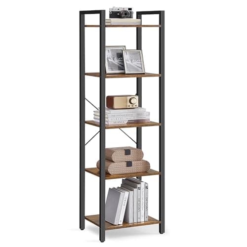 Image of VASAGLE 5-Tier Bookshelf, Bookcase, Shelving Unit, for Office, Study, Living Room, Bedroom, 30 x 39.6 x 154 cm, Industrial, Rustic Brown and Ink Black LLS100B01