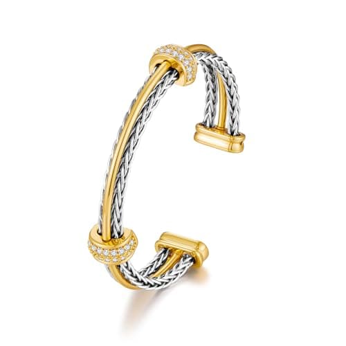 Image of LILIE&WHITE Two Tone Bangle for Women, Elegant Twist Design Bangle with Gold and Silver Elements, Stylish Bangles for Ladies