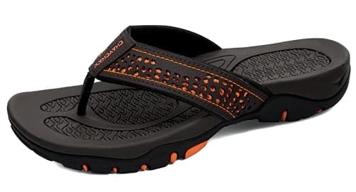 Image of ChayChax Men’s Flip Flops Arch Support Sport Thong Sandals Non Slip Outdoor Beach Walking Slippers,Brown,10.5 UK