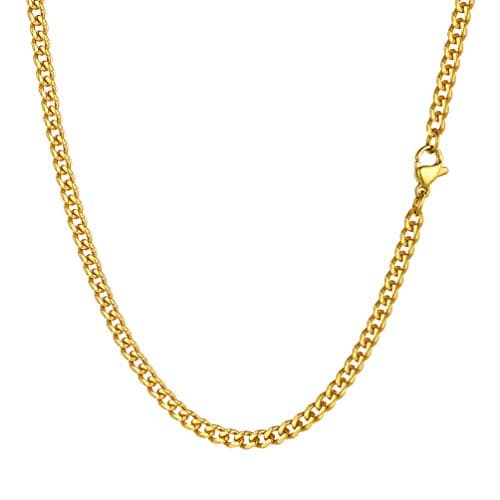 Image of PROSTEEL Mens Gold Necklaces Curb Chain 3mm 20 inch Gold Chain Golden Cuban Necklace Rapper Chain