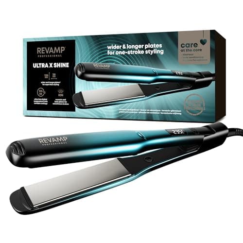 Image of REVAMP Progloss Ultra X Shine Ceramic Hair Straighteners - Flat Iron Hair Straightener Wide Plates for Straightening, Curling Long Thick Hair-Types - Ultra Fast Heat, Salon Professional Straightener