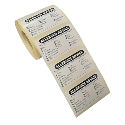 Image of Allergen Advice Food Labels on a Roll, 50mm x 30mm, Permanent Adhesive, 500 Labels per Roll