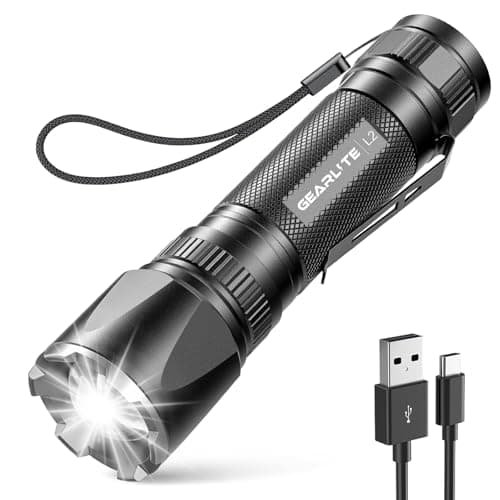 Image of GEARLITE LED Torch Rechargeable, 3500LM Torches LED Super Bright with Clip Adjustable Focus, 3 Lighting Modes Waterproof Small Torch for Power Cuts, Emergency, Camping, Hiking, Outdoor