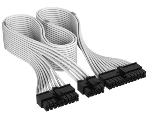Image of Corsair Elite Premium Type 4 Individually Sleeved ATX 24-Pin PSU Cable – Low-Profile Cable Combs, Triple-Mesh Paracord Sleeve, Compatible Type 4 PSUs – White