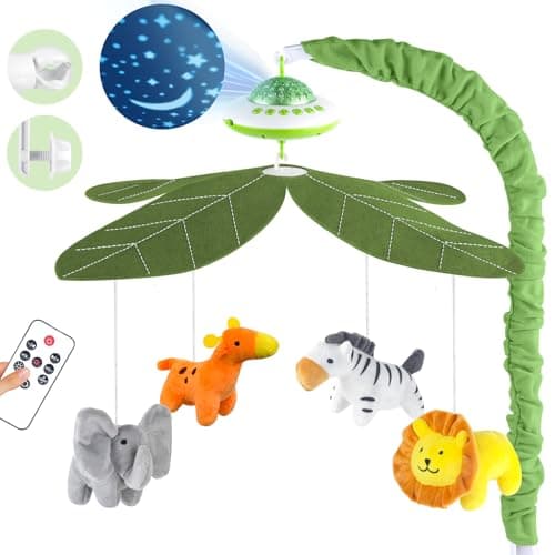 Image of VZO Baby Cot Mobile, Crib Mobile with Music and Projection, Musical Cot Mobiles for Babies, Baby Nursery Cot Mobile Decor Green