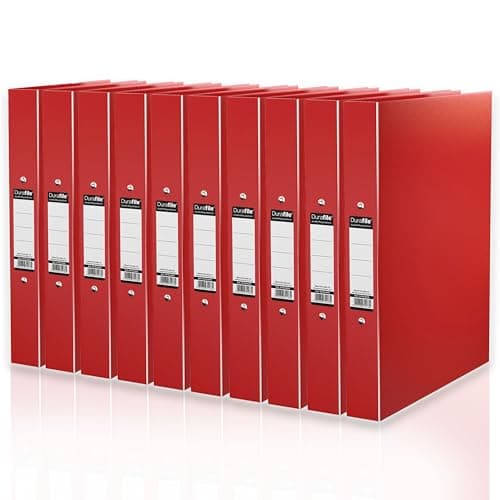 Image of Durafile Ring Binder A4 Files, Red, Pack of 10 Folders, Heavy Duty Board Construction Folders for Paperwork Ring Binder, Ideal Folder Organiser for School, Home & the Office