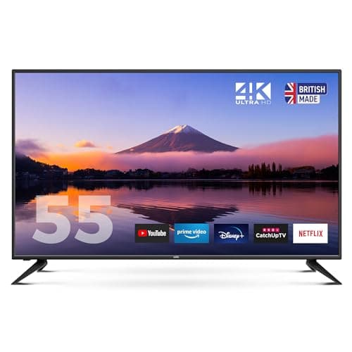 Image of Cello C55RTS 55 inch Smart TV 4K Ultra HD LED, Made in UK, FREEVIEW DVB-T2 HD: Prime Video, Netflix, YouTube, Disney+ & Catch Up TV Apps, 3x HDMI 55 inch Smart WiFi TV in Black