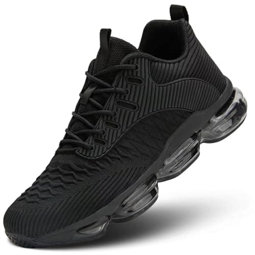 Image of Men's Air Cushion Running Shoes Fashion Sneakers Non Slip Workout Casual Sport Cross Trainers Gym Training Comfortable Walking Shoes All Black