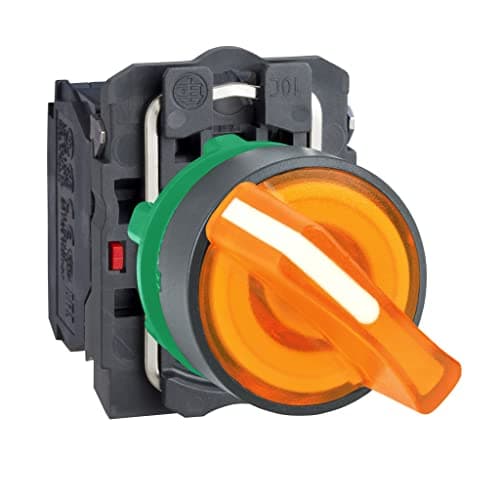 Image of Schneider Electric Harmony XB5 - Illuminated Selector Switch, Plastic, 2 Positions, Stays Put, Standard handle, 1NO + 1NC, 24 V AC/DC, 22 mm Mount, XB5AK125B5, Orange