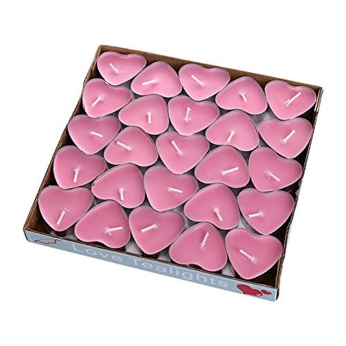 Image of QOTSTEOS 50pcs Heart Shaped Candles, Romantic Love Unscented Tea Lights Candles, Mini Smokeless Unscented Tea Lights Candlesfor Dinners,Home,Wedding, Party, and Christmas(Pink)