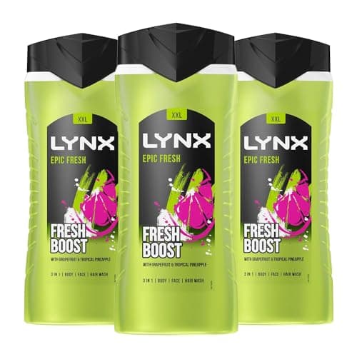 Image of Lynx 3-in-1 Shower Gel Epic Fresh 12 Hours of Long Lasting Refreshing Fragrance Body Wash with Plant-Based Moisturisers for Men for Naturally Soft Skin 500ml, 3 Pack
