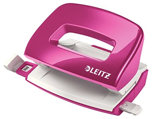 Image of Leitz Mini Hole Punch, 10 Sheets, Guide Bar with Format Markings, Metal, WOW Range, 50601023 - Metallic Pink