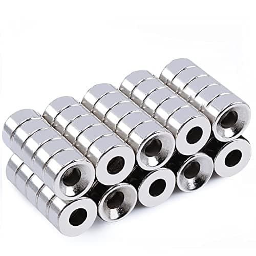 Image of MIN CI 50 Pack Neodymium Magnets, 10x5mm Round with Countersunk Hole M4, Pot Magnets with Screws for Whiteboards, Refrigerator, Kitchen