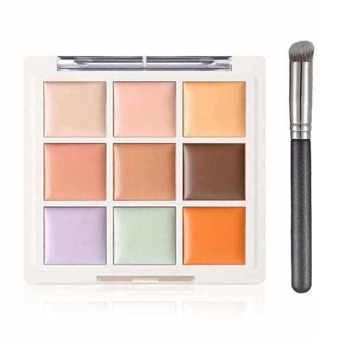 Image of Full Coverage Concealer Palette - Hydrating Cream for Under Eye Dark Circles, Redness, Dullness and Blemish, Long-Lasting & Blendable Makeup, 9 Colour Cream Palette