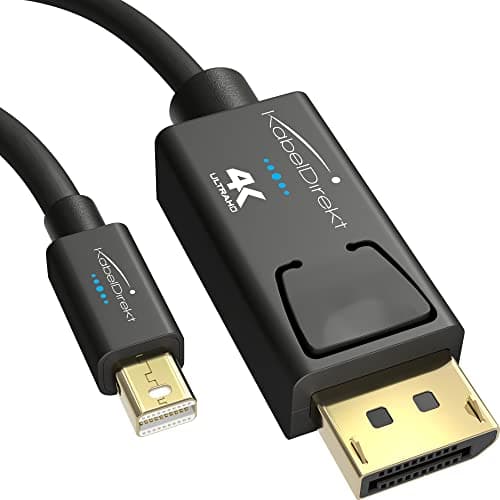 Image of KabelDirekt – 4K Thunderbolt Cable/Mini DisplayPort to DisplayPort Cable – 1m – with special A.I.S. shielding in DisplayPort connector, Mini DisplayPort/Thunderbolt 1 & 2 for PC, laptop & Mac