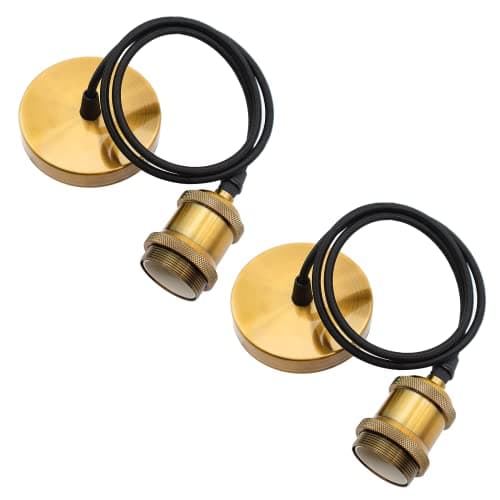 Image of ZHIQIN 2 Pack Gold Pendant Light Fitting E27 Lamp Holder Suspended Pendant Light Fitting Kit 100cm Cable for Kitchen Hallway Bedroom (C)