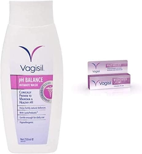 Image of Vagisil Medicated Cream Fast Relief from Itching/Irritation 30g & Vagisil pH Balance Intimate Wash for Daily External Hygiene LactoPrebiotic 250 ml