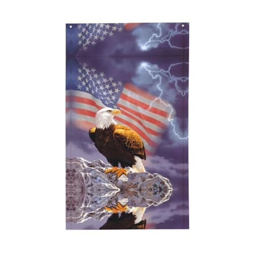 Image of WZYCWB Armed Forces Day Banner, Eagle with USA Flag, Black, 150x90cm, Patriotic Theme, Polyester
