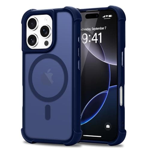 Image of Micoden Magnetic Case for iPhone 16 Pro,Compatible with Magsafe,4 Corner Reinforced Protection Airbag Drop Protective Phone Case,Anti-Fingerprint Translucent Matte,Slim Shockproof Cover-Blue