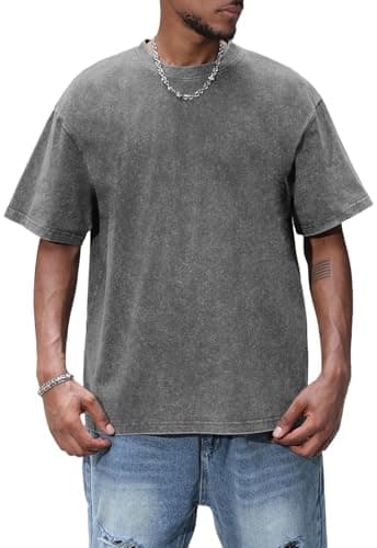 Image of AIYINO Men's Clothing Vintage Washed Tshirt Short Sleeve Womens Tie Dye T Shirt Casual Retro Cotton Tees Tops Distressed Unisex Ladies T-Shirts Loose T Shirts for Men UK Light Grey L