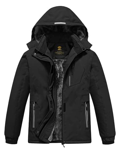Image of MoFiz Girl's Mountain Windproof Jacket Coat Snowboarding Outdoor Fleece Winter Hooded Black L