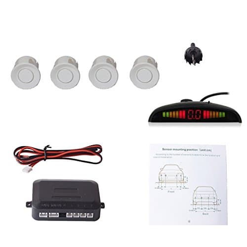 Image of COCAR Auto Reverse Parking Sensor Kit with 4 White Rear Parking Sensors, LED Display & Beep Warning - Universal Reversing Sensor Kit for Cars & Vans, Easy Installation, Weatherproof Design