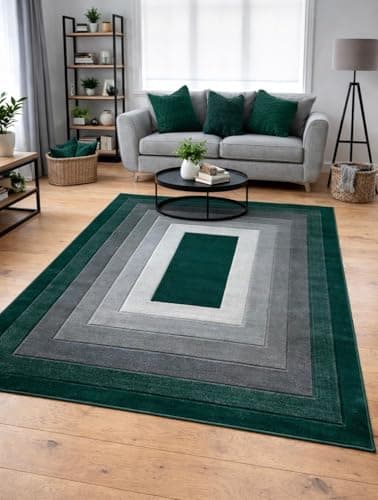 Image of New Small Large Emerald Green Silver Grey Border Design Area Rugs Mats (120x170cm)