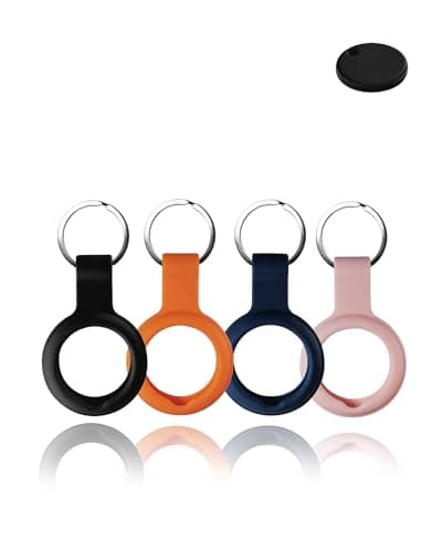 Image of (4 Pack) Case for Chipolo ONE Key Finder - Durable, Eco-Friendly Silicone, Shockproof, Easy-to-Remove and Anti-Lost Design, Black & Orange & Blue & Pink